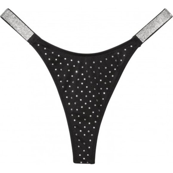 New! Victoria's Secret Swim Black Shine Strap Thong Bikini Bottom 4477 - Picture 1 of 10